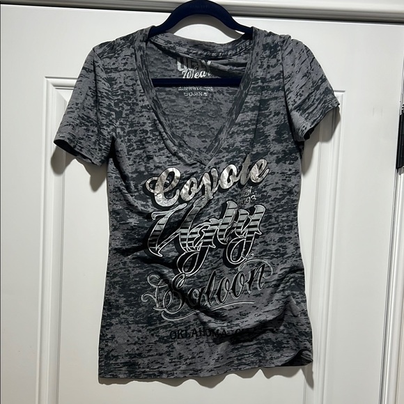 Coyote Ugly Tops - Coyote Ugly Graphic Fitted Gray Short Sleeve T-Shirt size L